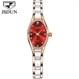 Relógios de pulso JSDUN 8842 Quartz Fashion Watch Presente Ellipse-dial Ceramic Watchband
