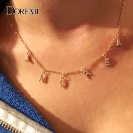 Colares Doremi na moda 6mm zircão nome colar para mulheres menina nome de cristal personalizado colar pingente de cobre corrente simples