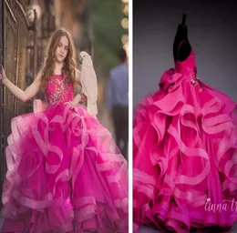 2019 новый стиль, бальное платье, пышные платья для девочек, цвета фуксии, камуфляжные платья для девочек-цветочниц с бисером7563536