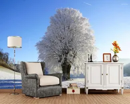 壁紙Papel de Parede冬の木Snow Nature 3D Wallpaper壁画リビングルームテレビソファソファベッドルームペーパーホーム装飾カフェバー