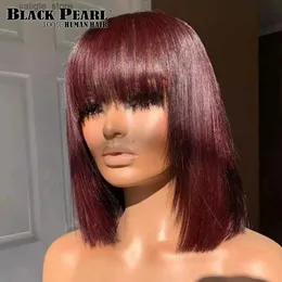 Синтетические парики Прямой боб человеческие парики волос с Bang 613 Full Machine Made Made Brazilian Remy Human Hair Bob Wigs для чернокожей женщины 10 дюймов Y240401