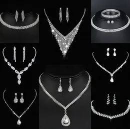 Wertvolles Labordiamant-Schmuckset Sterlingsilber-Hochzeits-Halsketten-Ohrringe für Frauen-Braut-Verlobungs-Schmuck-Geschenk j4RI #