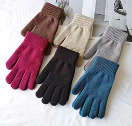 Утолщенные теплые зимние перчатки эластичные вязаные перчатки с полным пальцем сплошной цвет мужские и женские уличные перчатки для горного велосипеда варежки C36380844