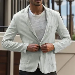 Herren Blazer Jacke Frühling Sommer Solide Slim Casual Business Dünne Atmungsaktive Weiße Baumwolle Leinen Anzug Mantel Männlich 240321