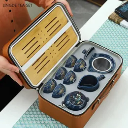 Set da tè Set da tè da viaggio Home Office Infusore in ceramica Tazza da tè Gaiwan Suit Vassoio esterno portatile con borsa di stoffa Regali cinesi