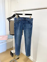2024 primavera outono bordado zíper jeans masculino luz lavado listrado calças lápis longas wcnz026