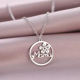 Pendant Necklaces Fashion Jewelry Necklace Stainless Steel Trendy Circle Mama Flower As Mother's Day Gift