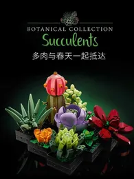 Blocchi 771PCS 9in1 Succulente Bonsai Building Blocks 10309 Collezione botanica Decorazione da scrivania MOC Assemblare giocattolo regalo per bambina 240401