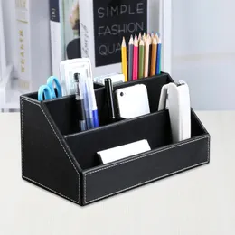 Home Office Holzkonstruktion Leder Multifunktions-Schreibtisch-Briefpapier-Organizer Aufbewahrungsbox, Stift, Visitenkarten, Notizpapier