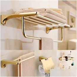 Bath Accessory Set Bathroom Accessories 304 Stainless Steel Towel Rack Corner Shelf Tissue Holder Toilet Brush Hardware Gold Drop Deli Dhsrp