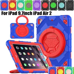 Tablet PC -fodral väskor 360 roterande stativhandtag greppfodral för iPad Pro 9,7 tum luft 2 Sile Hybrid Armor Protective Er Kids Safe ShockPr Otksl