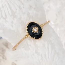 LAMOON Anello in agata nera naturale per le donne Anello in pietra preziosa in argento sterling 925 oro Vermeil Gioielleria raffinata vintage elegante Bijou 240320