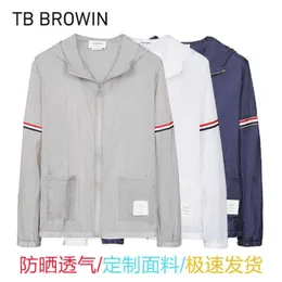 Felpe con cappuccio da uomo TB BROWIN Nuova protezione solare Stripe Yarn Dyed Red White Blue Skin Jacket Chenghao03