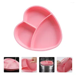 Plates Flatware Suction Bowl Baby Feeding Dishes Grid Divided Dinnerware Pink Heart Shaped Compartment Infant