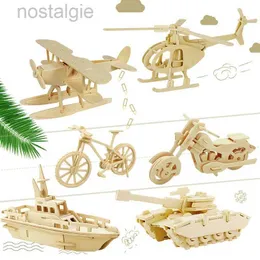 Blocks 3D DIY Wooden Puzzle Toy Military Series Tank Vehicle Animals Etc Model Set Creative Assembled Education Toys For Children Kids 240401
