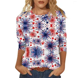 Camiseta feminina solta casual estampa floral em torno do pescoço mangas de três quartos para mujeres roupas femininas roupas de inverno para mulher