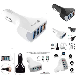 2024 QC3.0 Tillbehör 4 portar snabb laddare bil USB -socketadapter 12V 30W