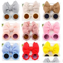 إكسسوارات الشعر بنظارات شمسية الطفل مجموعة أزياء Big Bow Princess Head Band for Girls Kids Beach Travel Outfit Drop Dropress Mate DHC59