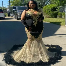 Plus Size Black Feather Evening Dress Halter Neck Gold Lace Mermaid Orange Prom Dresses 2024 Stunning Birthday Formal Party Gown Elegant Black Women Vestios Fiestas