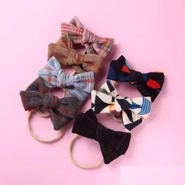 헤어 액세서리 2pcs/lot baby headband 꽃 인쇄 된 활 헤드 밴드 소녀 코듀로이 얇은 헤드 밴드 신생아 유아 드롭 배달 ki dhwfy