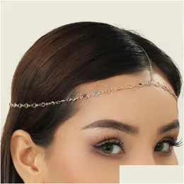 Fermagli per capelli Barrettes Qiamni Moda Boho Catena con testa di cristallo Elegante copricapo Bling Fronte da sposa Accessori per gioielli Boemia Drop D Dhqgo