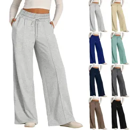 Calça feminina calça leve calça de moletom de várias cores casuais Cantura de cintura alta calça corredas calças de corrida de ioga elástica de ioga reta