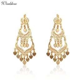 Gold Color Chandelier Filigree Heart Bohemian Big Drop Dangle Long Earrings For Women Wedding Jewelry Aros Pendientes Colgantes 240401