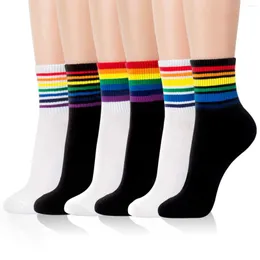 Meias masculinas instime unissex listras meados homens harajuku colorido engraçado 100 algodão kawaii arco-íris cor tamanho 35-42