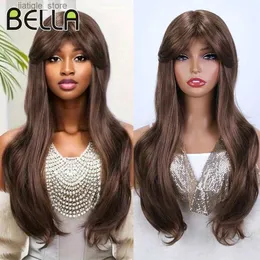 Synthetic Wigs Bella Long Straight Wigs with Bangs Golden Brown Synthetic Hair Wigs for Black Women Daily Cosplay Wig Heat Resistant Fiber Hair Y240401