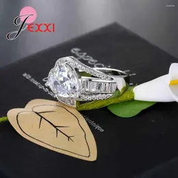 Cluster Ringe Elegant 925 Sterling Silber Ring Weibliche Braut Hochzeit Schmuck Herz Kristall Für Frauen Verlobungsvorschlag