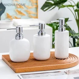 Dispenser di sapone liquido Bagno Ceramica Gel doccia Shampoo Bottiglia 300-450ml Emulsione in ceramica bianca Erogazione per la cucina