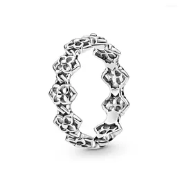 Cluster Rings Authentic 925 Sterling Silver Rose Petals Band Fashion Ring For Women Gift DIY Jewelry