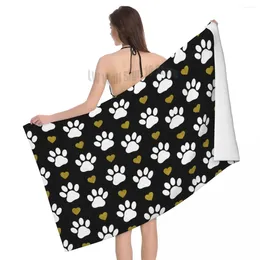 Towel Trendy Pattern Of Beach Bath Microfiber White Dog Paws Gold Heart Shower Sports Yoga Towels