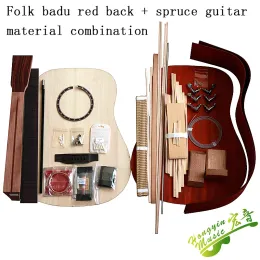 Chitarra da 41 pollici Tutti gli accessori singoli in materiale per chitarra in legno set AfricanPadauk solide lato posteriore Pannello superiore in abete rosso in legno massello