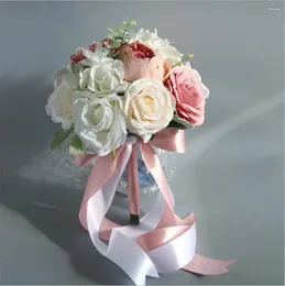 Hochzeitsblumen SESTHFAR Brautstrauß Rosa Brautstrauß Mariage Rose Bräute Blumendekoration Künstliche Pfingstrosenzubehör