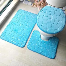 Bath Mats 1 Set Durable Shower Rug Wear Resistant Toilet Lid Cover Eco-friendly Cobblestone Pattern Fadeless Special