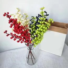 Decorative Flowers 5 Fork Simulated Berry Red Bean Branch Foam Fruit Hanging Artificial Flower Plant Plastic