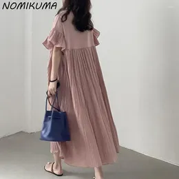 Party Dresses Nomikuma Causal Flying Sleeve Chic Woman Dress Korean Patchwork Pleated A-line Vestidos Femme 2024 Spring Summer