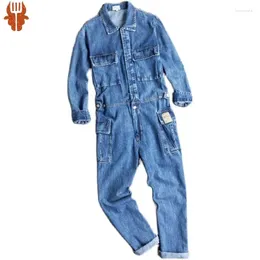 Jeans masculinos japão e coreia do sul moda ferramental denim macacão de uma peça outono / inverno terno solto casual all-in-one roupas de trabalho