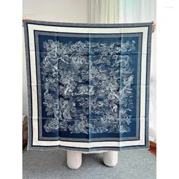 Scarves Toile de Joweiage 90 Square و Navy Navy Blue 100 Silk Women’s Design Design Giftband Beach Head Bandana