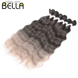 Syntetiska peruker Bella Lossa djupa vattenvåg hårbuntar syntetiska hår ombre blonda hårväv buntar 6pcs/pack 20inch gratis frakt y240401