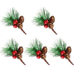 Dekorative Blumen, künstlicher Tannenzapfen, Dekor für den Weihnachtsbaum, gemischte Picks mit Jingle Bell, Kunstpflanze, Grün, Feiertags-Basteldekorationen