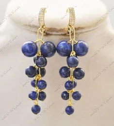 Z13207 25 blauer runder Lapislazuli-Trauben-Ohrhänger mit CZ, individueller Schmuck 240401