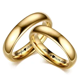 Smooth Stainless Steel Par Rings Gold Color Simple 4mm Women Men Lovers Wedding Jewelry Engagement Gifts 240401