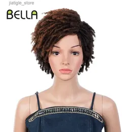 Синтетические парики Bella afro Kinky Curly Syntetic Syntetic Short Wig 10 -дюймовый дреды в кудрявые волосы омбре красные блондинки апельсиновый косплей для чернокожих женщин Y240401