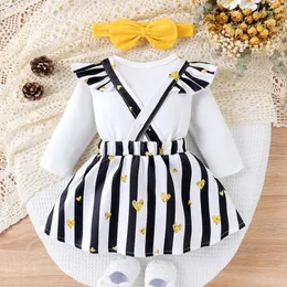 Conjuntos de roupas infantis bebê meninas outono roupas manga longa macacão animal suspender saia headband conjunto roupas nascidas