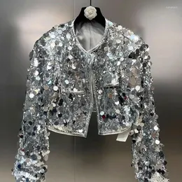 여성용 재킷 2024 봄과 가을 긴 소매 빛나는 재킷 스트리트웨어 스팽글 독특한 디자이너 코트 겉옷