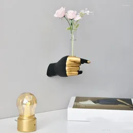 Vases Fist Hydroponic Vase Wall Decoration Golden Resin Palm Hand Flower Accessories Pendant Home