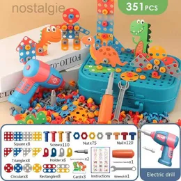 Blocos Crianças Broca Elétrica Parafuso Kit Brinquedos 3D Criativo Dinossauro Puzzle Brinquedos Educativos Crianças Tijolos de Construção Brinquedos DIY Furadeira Elétrica 240401