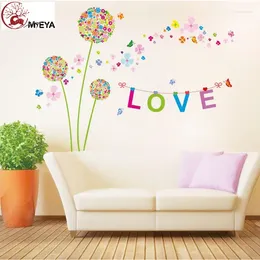 Janela adesivos meya diy dandelion amor cor flor adesivo quarto sala de estar fundo decoração da parede